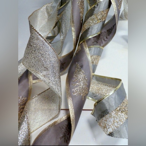 New Ribbon Christmas Tree Topper-Bow Tree Topper-Platinum And Champagne Topper - Picture 4 of 4